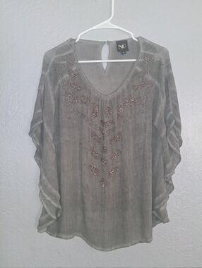 Nu Denmark Beaded Sheer Popover Top M